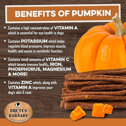 BRUTUS & BARNABY USA Sweet Potato Dog Treats - Grain Free, Cinnamon Pumpkin Crunchy Sticks are Great Tasting, Promotes Positive Dog Gut Health with Natural Anti-Diarrhea Properties,(2lb Bag)