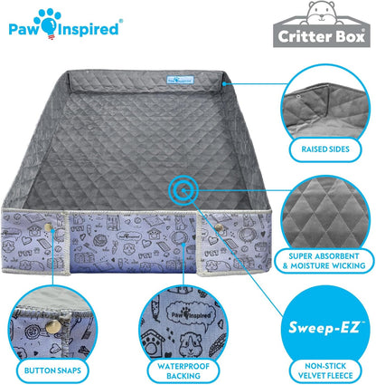 Paw Inspired Critter Box Washable Cage Liner with Raised Sides, Fleece Bedding with Waterproof Bottom, Edge Protected Pee Pads for Guinea Pigs, Rabbits, Hamsters, Small Animals (Midwest Size)