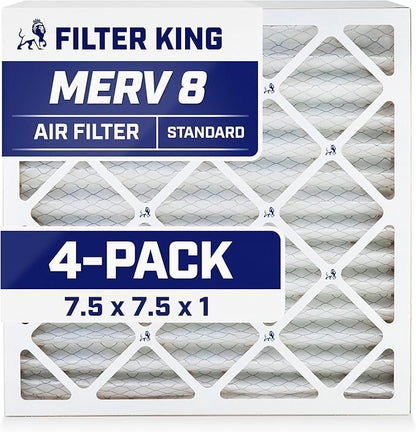 Filter King 7.5x7.5x1 Air Filter | 4-PACK | MERV 8 HVAC Pleated A/C Furnace