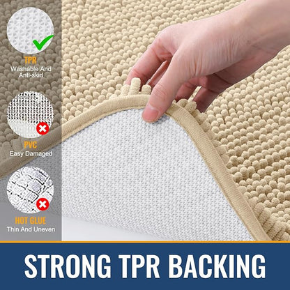 Arotive Bathroom Toilet Rugs U Shaped 24x20, Extra Soft Absorbent Shaggy Chenille Contour Bath Rugs for Toilet, Machine Washable Non-Slip Contoured Bath Mats, Beige
