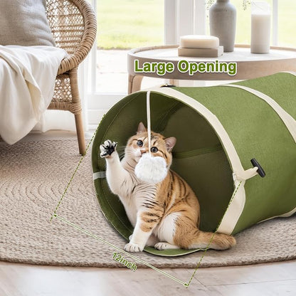 Ownpets Cactus Cat Tunnel 12" with Peek Holes for Indoor Large Cat, Green | Durable Oxford fabric, noise-free, foldable & connectable, multi-cat friendly, tube for cats up to 20lb, includes ball & wand