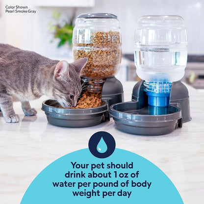 Petmate Replendish Gravity Automatic Dog Water Dispenser Pet Waterer and Pet Feeder Set with Microban Protection Base, 100% BPA Free, Wide Mouth Bowl - 1 Gallon Water, 5 lb Food