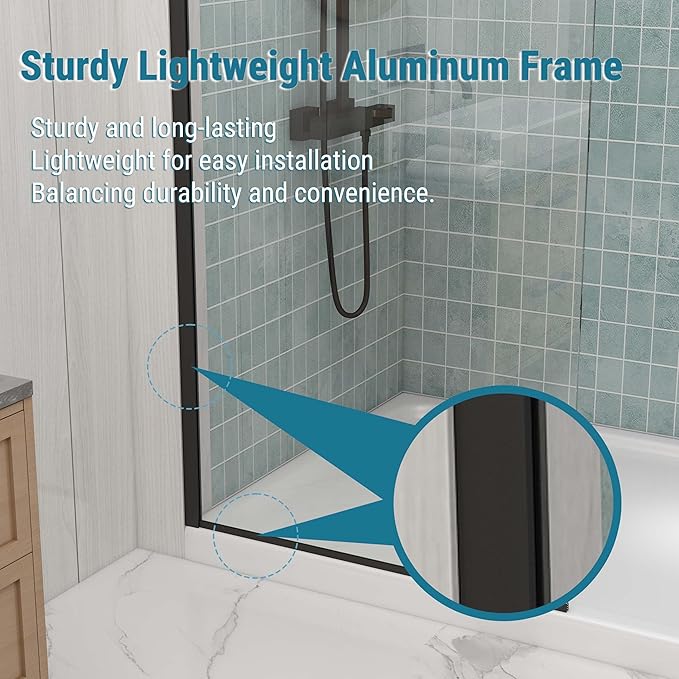 Sunrosa 24"×76" Shower Glass Panel, 8mm Thick Shower Screen, Matte Black
