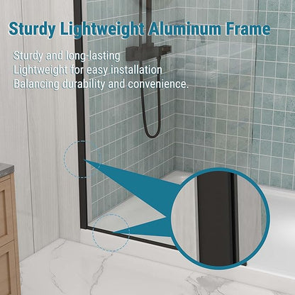 Sunrosa 24"×76" Shower Glass Panel, 8mm Thick Shower Screen, Matte Black