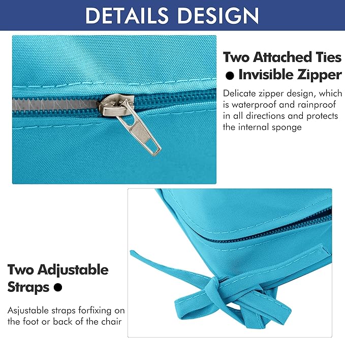 Outdoor Chair Cushions 16 x 17 Inch, Set of 6, Waterproof Patio Chair Cushions with Tie 5 Year Color Fastness Thick Outdoor Seat Cushion for Garden Lawn Patio Furniture Teal