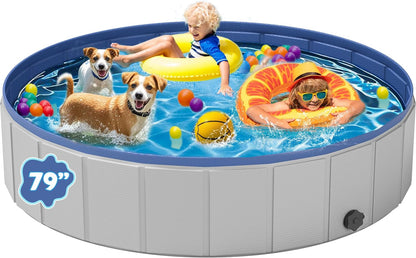 Dog Pool for Large Dogs, Foldable Plastic Pool for Dogs Slip-Resistant (XL - 79'' x 16'')