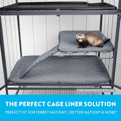 Paw Inspired Fitted Fleece Cage Liner Set for Ferret Nation, Critter Nation Single Unit (Bottom Pan Liner, Ramp Cover, Shelf Liner) for Ferrets, Rats, Chinchillas, Hedgehogs, Small Animals (Gray)