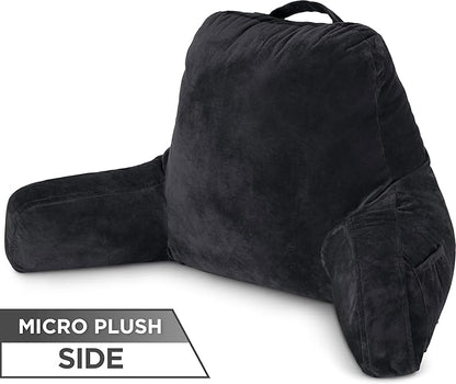 Husband Pillow Aspen Stable Black, Reading Pillow Bed Rest Chair, Two-Sided Reversible Fabric, Large Lounge Cushion Adult Backrest with Arms, Comfy Back Support for Sit Sitting Up, Wash/Remove Cover