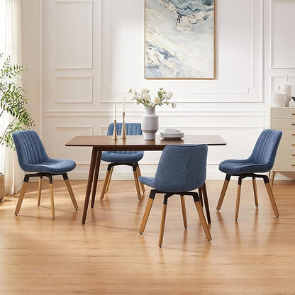 Art Leon Swivel Dining Chairs Set of 2, Mid Century Modern Kitchen Dining Room Chairs, Upholstered Fabric Armless Side Chair with Wood Legs for Living Room Bedroom, Blue