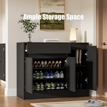 Shoe Cabinet Storage with 3 Doors, Freestanding Shoe Cabinet with Drawer &