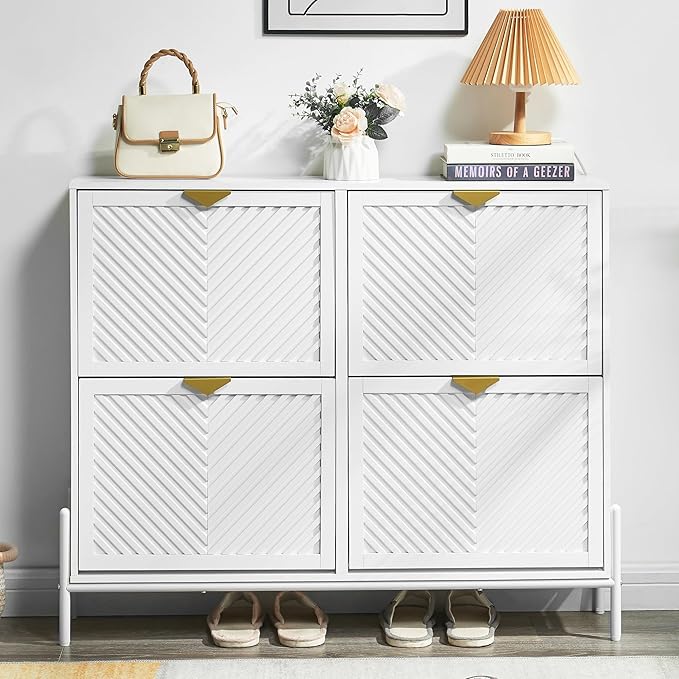 Shoe Cabinet Storage with 4 Flip Drawers, Narrow Hidden Shoes Organizer Cabinet