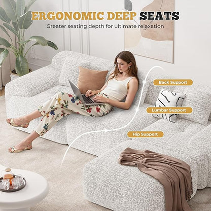 158" Modern U Shaped Modular Sectional Sofa, Boneless Couches for Living Room with Ottoman,6 Seater Convertible Chenille Cloud Couch Sofa Set, No Assembly Required, Beige 1 PCS