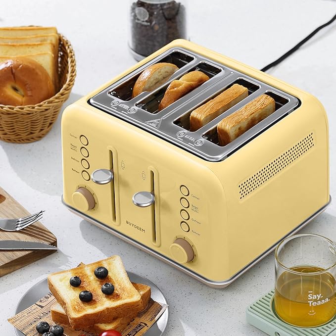 BUYDEEM DT640 Retro 4 Slice Toaster, 7 Shade Settings, Extra Wide 1.5'' Slots