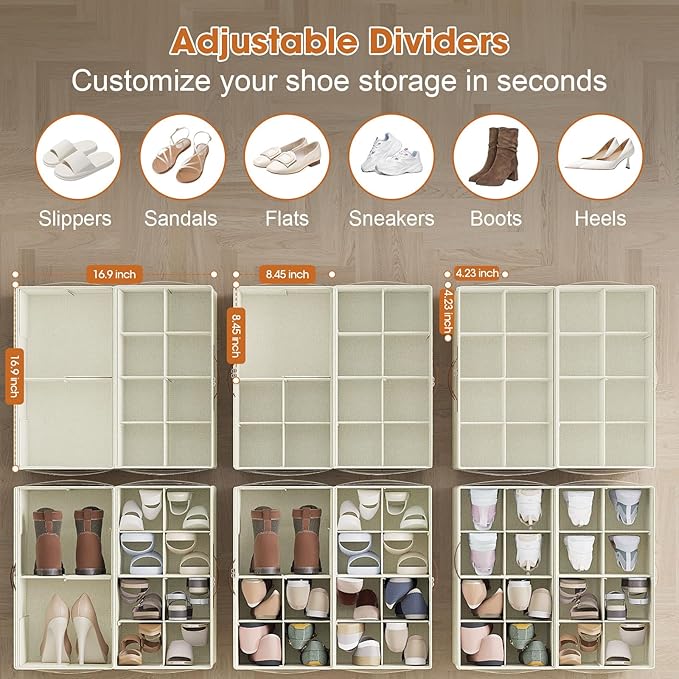 2 Pack Shoe Organizer for Closet, Foldable Shoe Storage Organizer