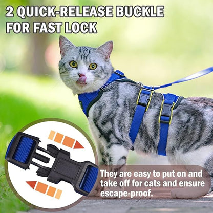 PUPTECK Cat Harness and Leash Set Escape Proof for Walking, Breathable Mash Vest Adjustable Harness for Cats Puppy Small Animals, Reflective at Night, Blue Medium