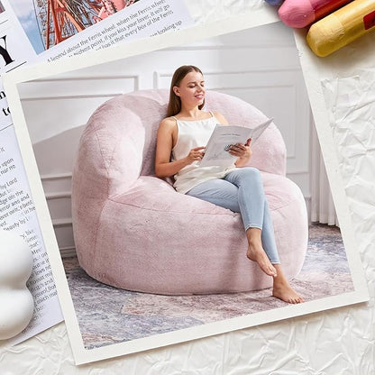 Hobestluk Bean Bag Chair Giant Bean Bag Chairs for Adults Big Bean Bag Chair with Memory Foam Filler Adults Large Beanbag with Faux Fur Cover for Bedroom (Plush Pink,Oversize)