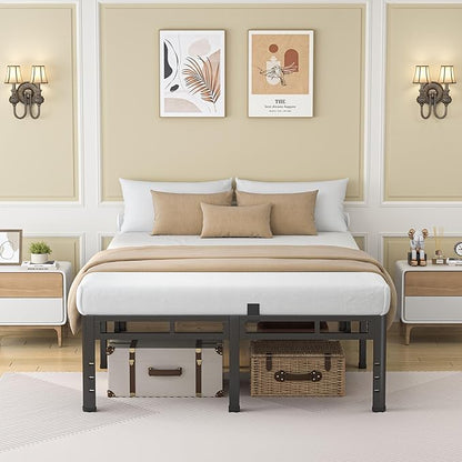 NKZ 18 Inch Full Size Bed Frame, Metal Bed Frame & Box Spring 2 in 1 Platform with Round Corner Legs, 4000Lbs Heavy Duty Metal Frame, Mattress Slide Stopper, Headboard Hole, Noise-Free, Easy Assembly