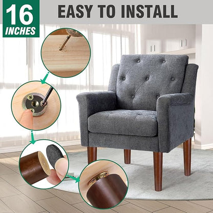 FoDau770 Brown Rubber Wood Furniture Legs 16 Inches, Straight Tapered Wood Feet Mid Century Sofa Legs Set of 4, 5/16" UNC Furniture Feet for Cabinet Couch Dresser Chair Ottoman Table