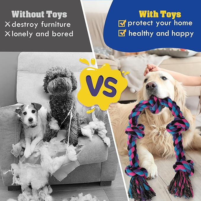 Heavy Duty Dog Rope Toys for Aggressive Chewers - 2 Pack Indestructible Tug of War Toys for Medium to Large Breeds, 100% Cotton for Boredom and Teeth Cleaning