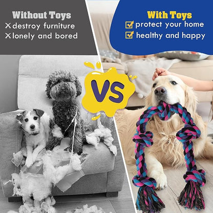 Heavy Duty Dog Rope Toys for Aggressive Chewers - 2 Pack Indestructible Tug of War Toys for Medium to Large Breeds, 100% Cotton for Boredom and Teeth Cleaning