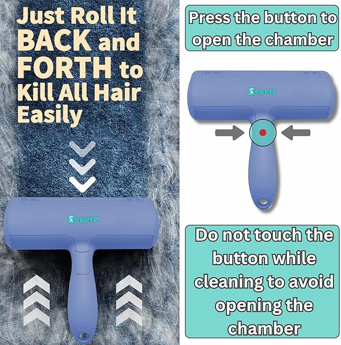 Pet Hair Remover Roller – Reusable Self-Cleaning Fur Removal Tool for Dogs & Cats – Ergonomic & Eco-Friendly Lint Roller for Couch, Carpet, Bed, Car Seat & More (Blue)