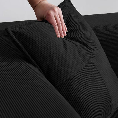 Convertible Couch Sofa Bed Foldable Floor Sleeper | Modern Fold Out Deep Seat Couch | Removable Backrest & Armrests | No Assembly Compression Sofa Sleeper for Living Room, Bedroom | Black Corduroy