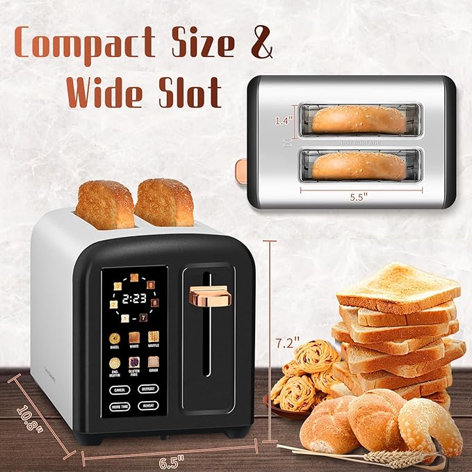 SEEDEEM Toaster 2 Slice with Touch Screen, Faster Heating Speed, 7 Shade Setting