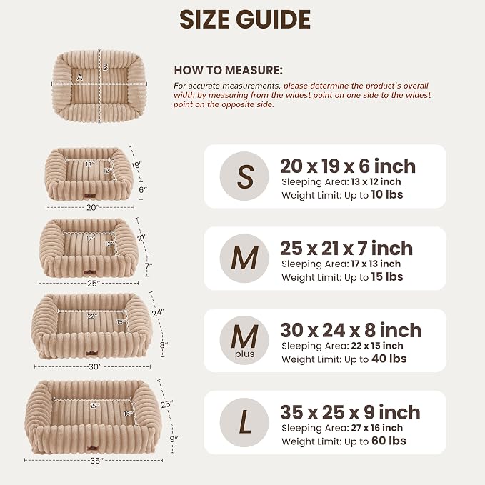 Dog Bed Medium Size Dog, Rectangle Orthopedic Pet Bed for Car and Indoor, Comfort Fluffy Memory Foam Dog Beds with Anti-Slip Bottom, Camel(30x24x8inchs)