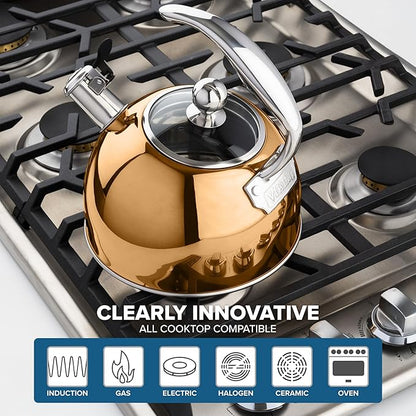 Viking 3-Ply Stainless Steel Tea Kettle, 2.6 Quart Stovetop Hot Water Pot