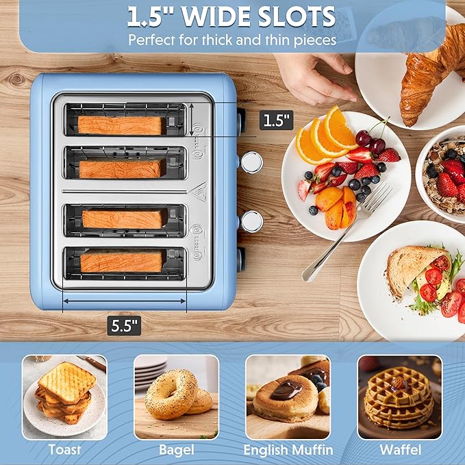 BUYDEEM DT640 4-Slice Toaster, Extra Wide Slots, Retro Stainless Steel