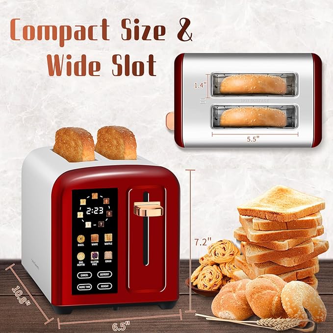 SEEDEEM Toaster 2 Slice with Touch Screen, Faster Heating Speed, 7 Shade Setting