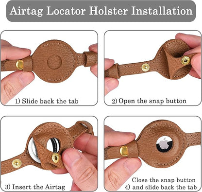 OOPSDOGGY Leather AirTag Cat Collar with Bell - Non Breakaway Kitten Collar with Apple Air Tag Holder - Lightweight GPS Pet Collars for Girl Boy Cats, Small Dogs, Puppies (Brown)