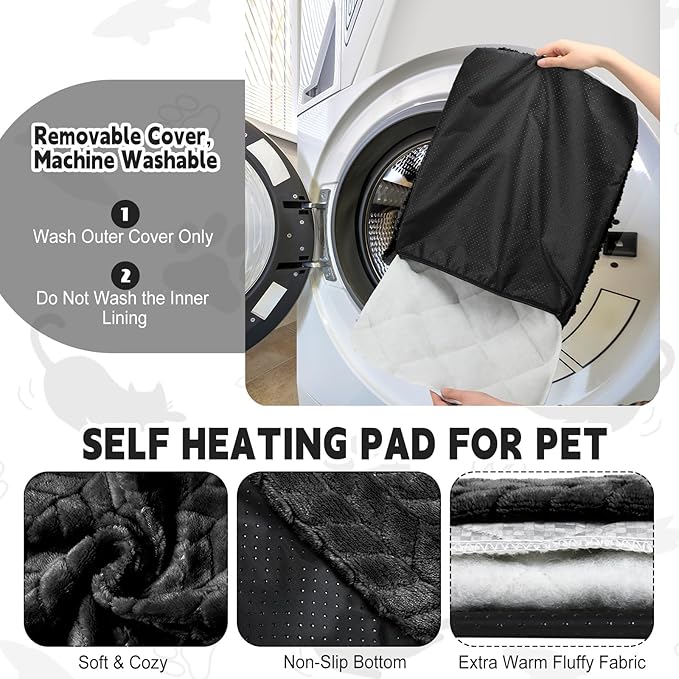 4 Pack Self Heating Cat Pad 16 x 20 Inch Self Warming Cat Bed Non Slip Warm Dog Pad Mat Washable Pet Kennel Crate Bed Mat for Indoor Outdoor Pets(Black,16 x 20 Inch)