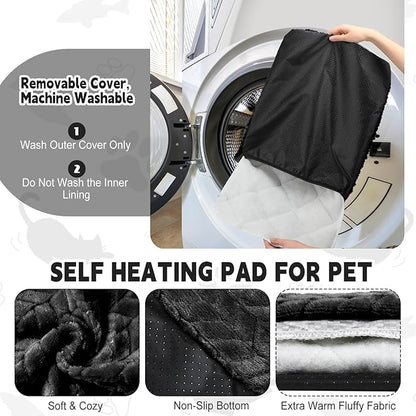 4 Pack Self Heating Cat Pad 16 x 20 Inch Self Warming Cat Bed Non Slip Warm Dog Pad Mat Washable Pet Kennel Crate Bed Mat for Indoor Outdoor Pets(Black,16 x 20 Inch)