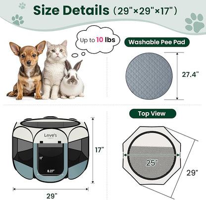 Love's cabin Dog Playpen with Washable Pee Pad, Puppy Pet Cat Playpen Small Dogs Tent Crate Indoor/Outdoor, Portable Pop Up Kennel with Carrying Case for Cats/Rabbits(Moss Green,Small with pad)