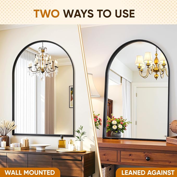 Arched Mirror 24"x36", Bathroom Mirror, Wall Mounted Vanity Mirror