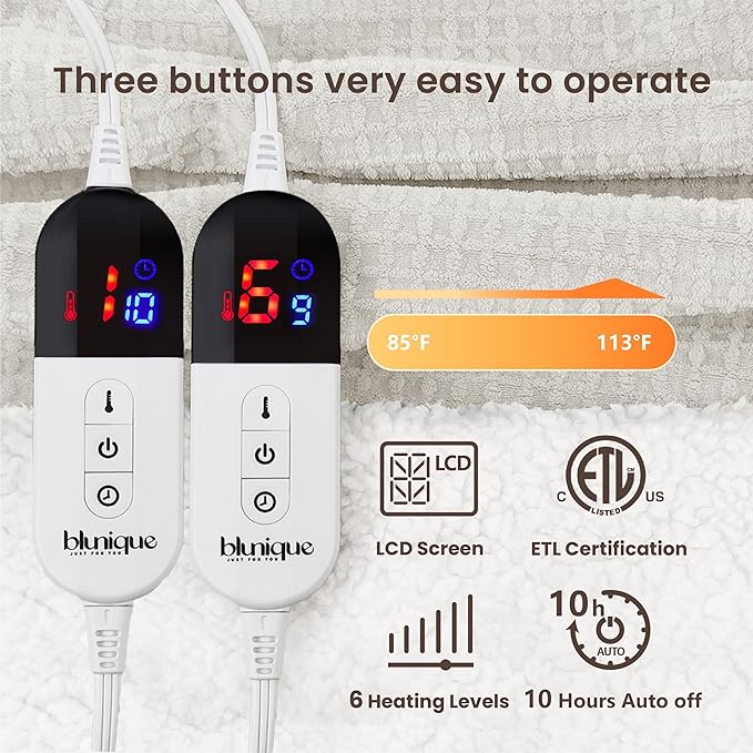Electric Blanket King Waffle, 90x100 Inches, Dual Controllers, Sherpa Fleece