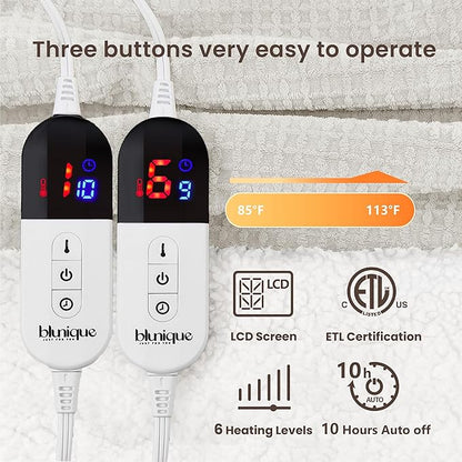 Electric Blanket King Waffle, 90x100 Inches, Dual Controllers, Sherpa Fleece
