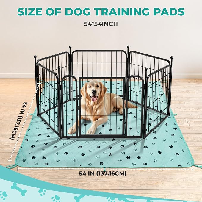 Fostanfly Washable Pee Pads for Dogs, 2 Pack Large 54"x54" Ultra-Absorbent and Leak-Proof Non-Slip Reusable Potty Training Pads for Dogs, Cats, Puppy, Potty of Add 8 Lanyards, Green