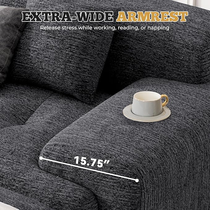 158" Modern U Shaped Modular Sectional Sofa, Boneless Couches for Living Room,6 Seater Convertible Chenille Cloud Couch Sofa Set, No Assembly Required, Grey-Black 1 PCS