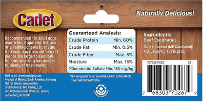 Cadet Slim Cut 100% Beef Strips Dog Treats - Long-Lasting, Healthy, & Natural Beef Esophagus Treats for Small & Large Dogs - Low Calorie & High Protein Dog Chews, Medium (2.8 oz.) (Pack of 4)
