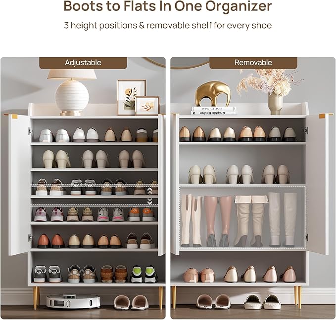 SICOTAS Shoe Cabinet Storage Set of 2, 56 Pairs Large Capacity, 7-Tier Shoe