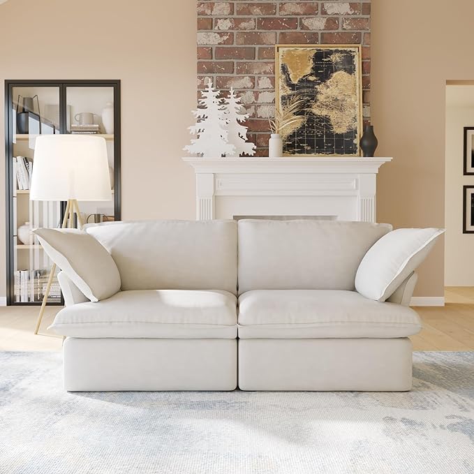 WJShome Love Seat Sofas, 82.66inch Modern Down Filled Modular Sectional Sofas, Cushion Covers Removable, Customizable Modular Sectional Couch for Living Room Apartment Lounge Bedroom (Beige, 2 Seat)