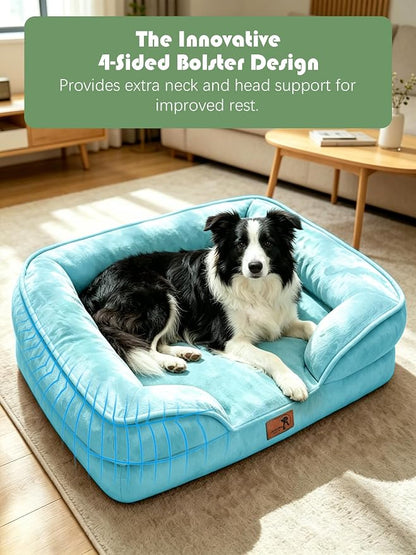 Spotted Play Orthopedic Dog Bed with Sides - Sofa Beds for Large Dogs, Supportive Foam Pet Couch Bed with Washable Removable Cover, Waterproof Lining and Non-Slip Bottom, Ice Blue - L