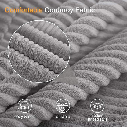 COMAX Convertible Sofa Bed, Folding Floor Couch Corduroy Fold Out Couch Bed Futon Sleeper Mattress with Pillows, Boneless Sofa Comfy Lounge Loveseat for Living Room Bedroom, Light Grey