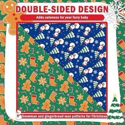 SCENEREAL Christmas Dog Bandanas 2 Pack, Puppy Snowman Xmas Triangle Bibs Handkerchief, Reversible Holiday Dog Bandana for Boy and Girl, Premium Pet Scarf for Small Medium Large Dogs XL