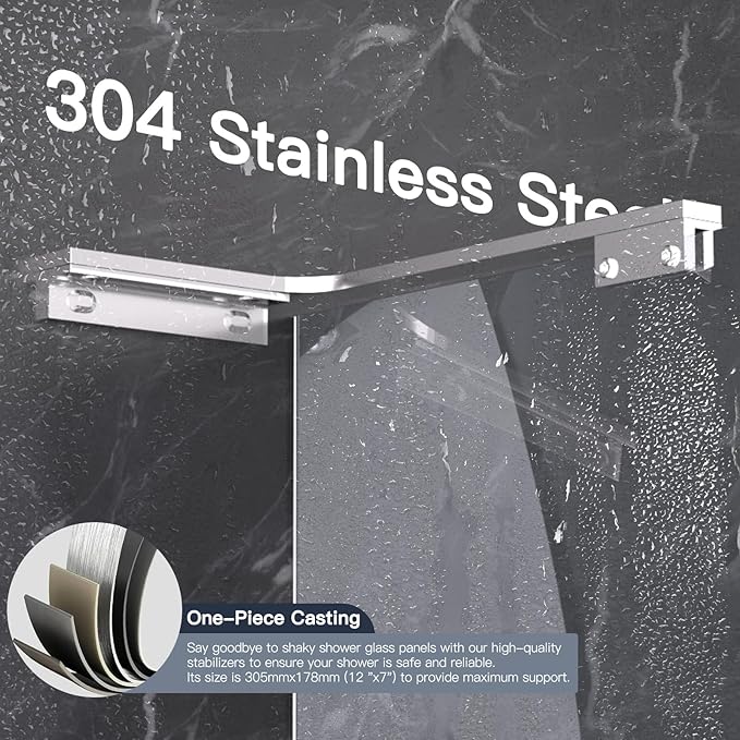 Shower Glass Support Bar, Both Sides Available, Frameless Bathroom Glass Clamp