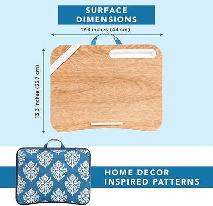 LAPGEAR Designer Lap Desk 2-Pack with Storage Basket, Phone Slot & Device Ledge – Floral Block Print – Fits Laptops up to 15.6" – Style No. 70414