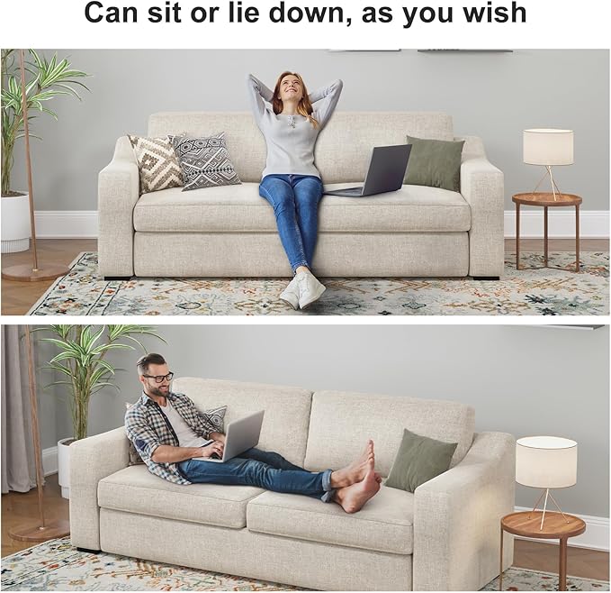 ABCASA 85" W Loveseat Couches for Living Room,Modern Linen Sofa with Removable Cover, Wide Armrest, Solid Wood Frame, Medium Firm Seat Cushion for Bedroom Office Apartment, Easy to Install, Oatmeal