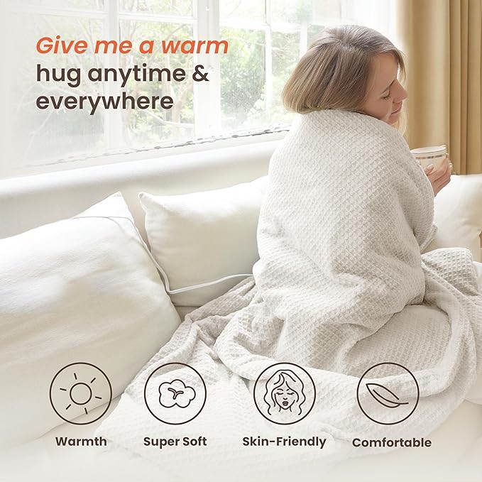 Heated Blanket Electric Throw Waffle, 50x60 Inches Sherpa Fleece Fast Heating
